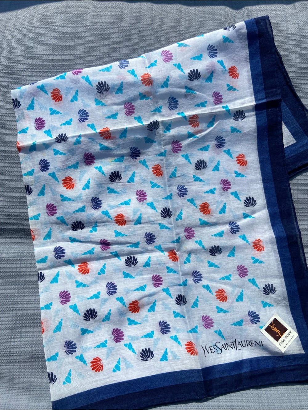 Yves Saint Laurent White Multicolor Shell-Print Square Scarf